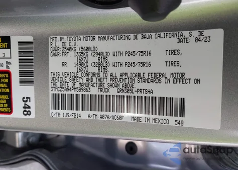 2023 Toyota Tacoma Sr V6 from USA, damaged, VIN 3TMCZ5AN4PM589863